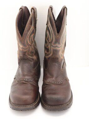 Justin Men's Western Work Boots Brown Steel Toe Waterproof Size 9B